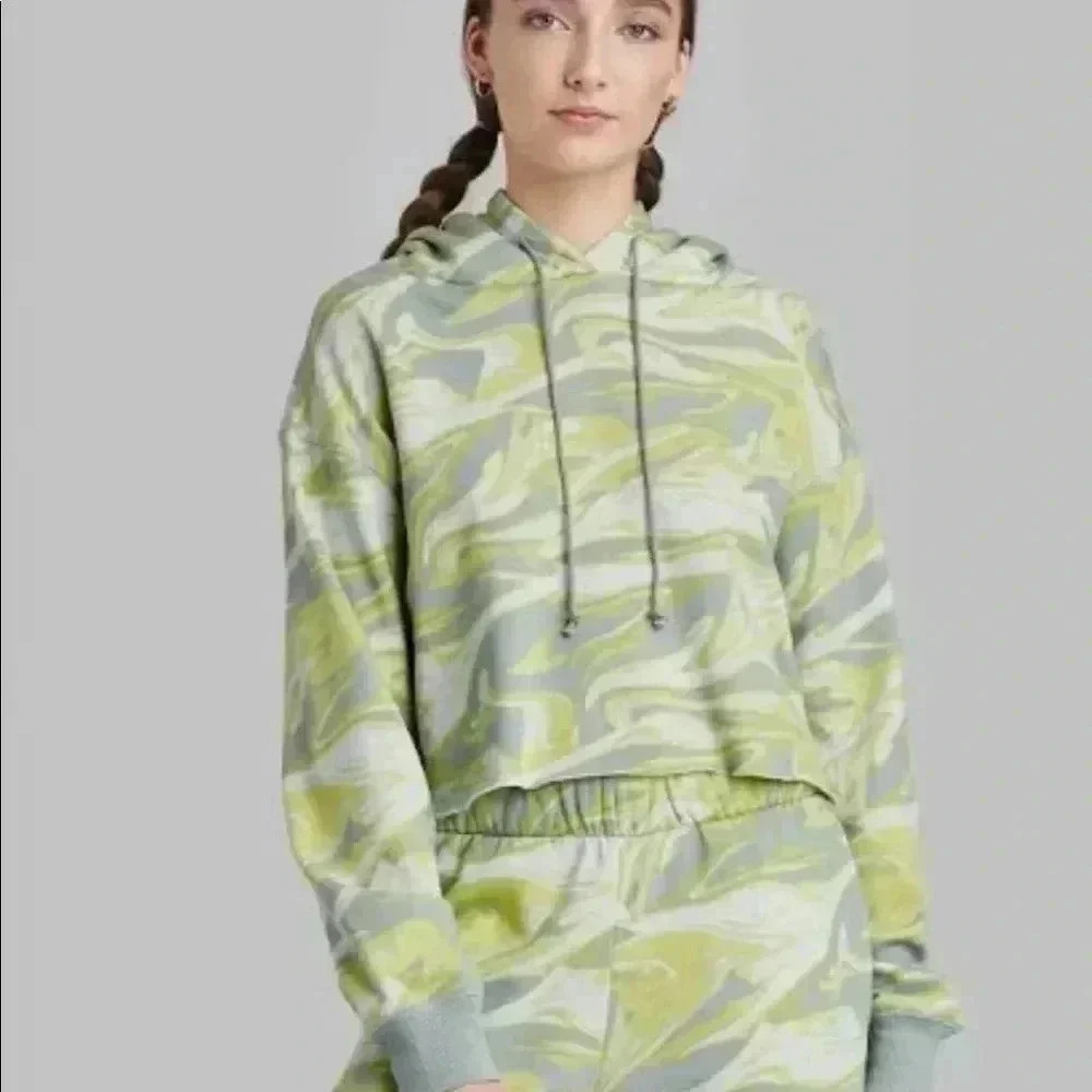 Wild Fable Green Swirl Cropped Hoodie XS Y2K Abstract NWT - Picture 8 of 8